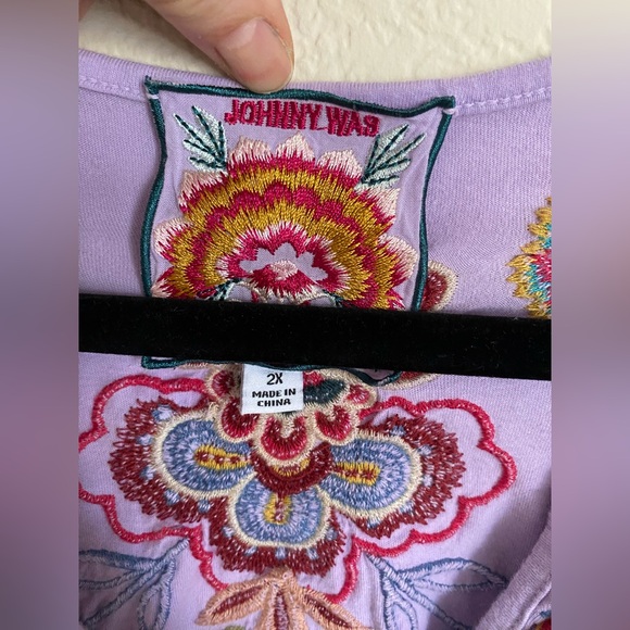 Johnny Was Plus Size 2X Sicilia Embroidered Boxy Tee Soft Cotton Purple - Picture 2 of 9